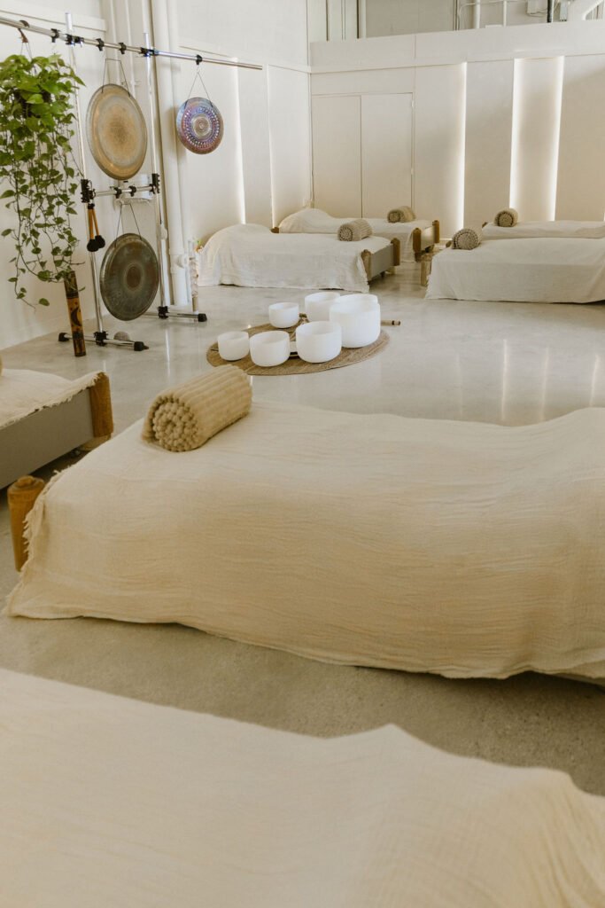 Waterbeds set up in the sound healing room